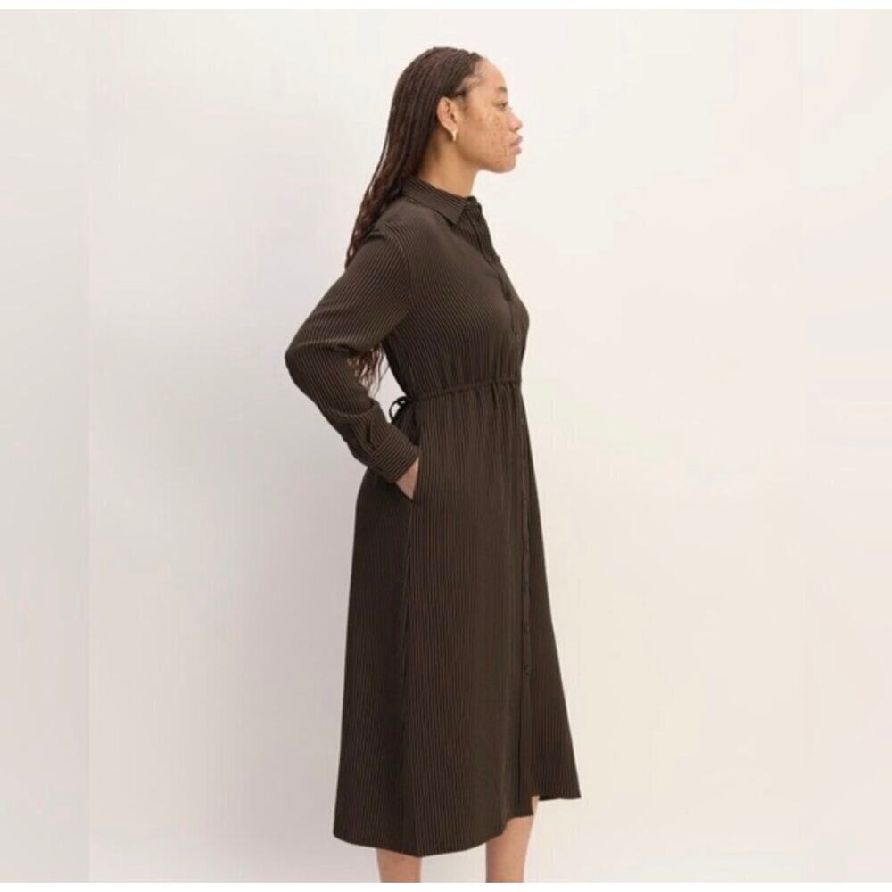 Everlane Mini Jacquard Stripe Shirt Dress Brown Button-Down Midi Size M - Picture 2 of 8